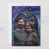 Celine ・ Celestial Night Sky Arched Foto Wedding Einladung (Vorderseite)