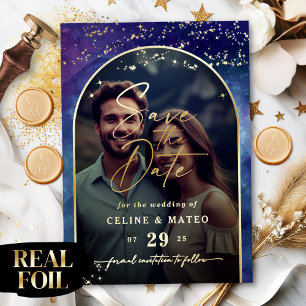 Celine • Celestial Save the Date mit echtem Gold Folieneinladung