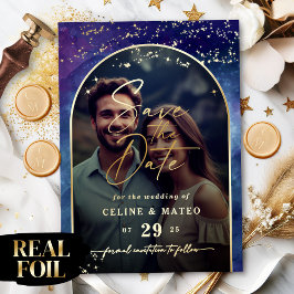Celine ・ Celestial Save the Date mit Real Gold Folieneinladung