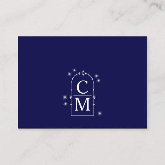 Celine ・ Dunkelblaue Hochzeitdetails mit Monogramm Begleitkarte (Rückseite)