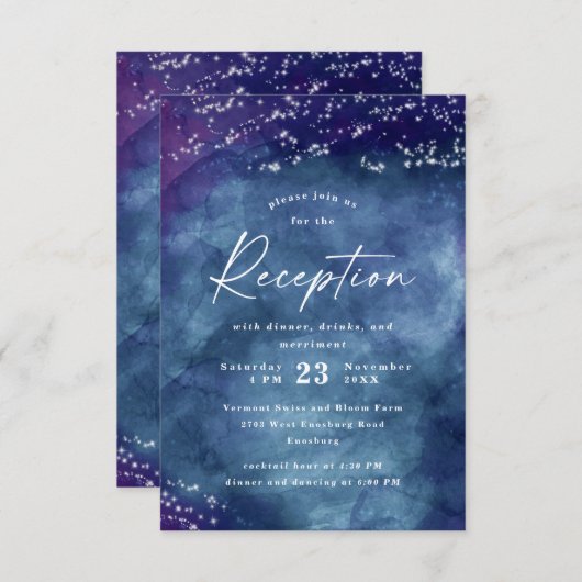 Celine: Elegant Celestial Night Wedding Reception Begleitkarte (Vorne/Hinten)