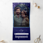 Celine: Elegant Celestial Sky Arched Custom Foto Dreifach Gefaltete Einladung (Innenseite)