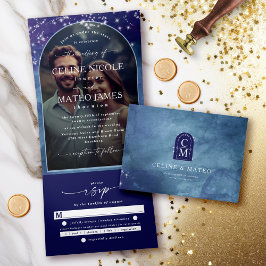 Celine: Elegant Celestial Sky Arched Custom Foto Dreifach Gefaltete Einladung