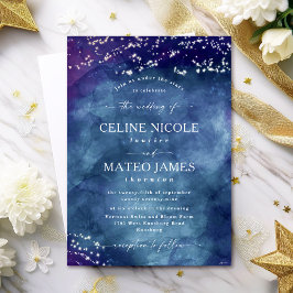Celine: Elegant Celestial Starry Night Wedding Einladung