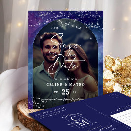 Celine ・ Elegant Starry Sky Foto Save the Date Ankündigungspostkarte