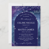 Celine ・ Elegantes Night Sky Arched Wedding Foto Einladung (Vorderseite)