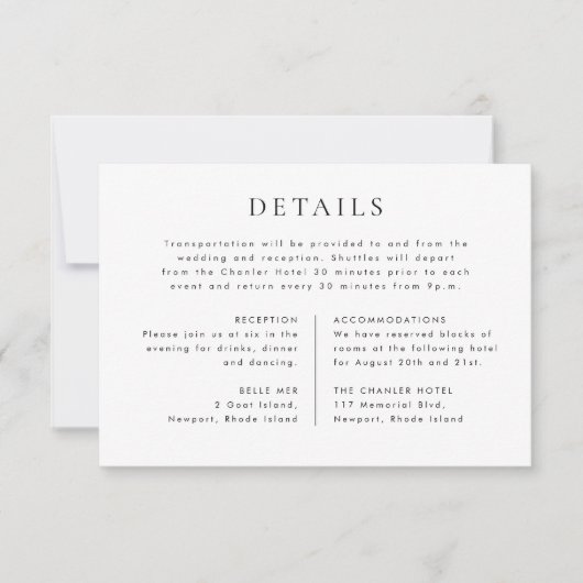 CELINE Minimalist Wedding Details Enclosure Card Einladung (Vorderseite)