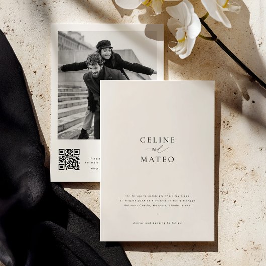 CELINE Minimalist Wedding Invite w/ RSVP QR Code Einladung