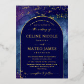 Celine ・ Night Sky Arted Verlobung Foto Gold Folieneinladung (Vorderseite)