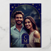 Celine ・ Night Sky Arted Verlobung Foto Gold Folieneinladung (Rückseite)