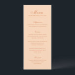 Celine Peach Elegant Wedding Menükarte<br><div class="desc">Klassische Hochzeitsmenüs mit einem schlichten und zeitlosen Design mit eleganten Drehbüchern und klassischen Serifenreihen Schriftart.</div>