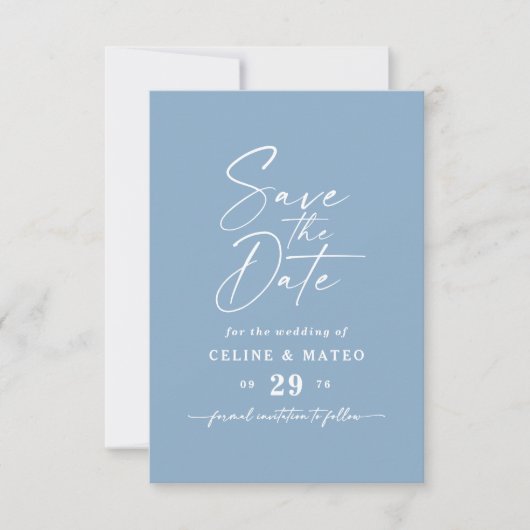 Celine: Simple Solid Stellar Sky Blue Wedding Save The Date (Vorderseite)