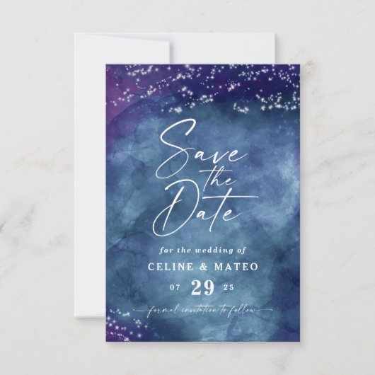 Celine: Starry Sky Theme Celestial Wedding Save The Date (Vorderseite)