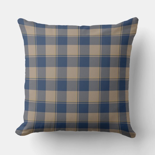 Cello Blue and Donkey Brown Plaid Kissen (Vorderseite)