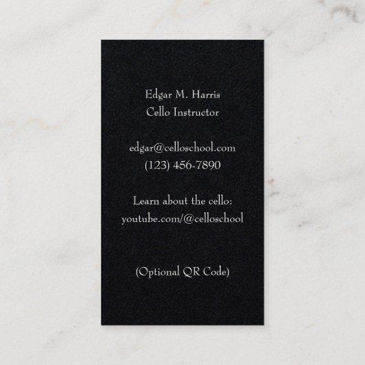 Cello & Bow Classical Musician Premium (dunkel) Visitenkarte (Rückseite)