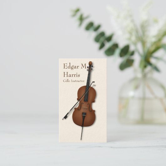 Cello & Bow Classical Musician Premium (hell) Visitenkarte (Stehend Vorderseite)
