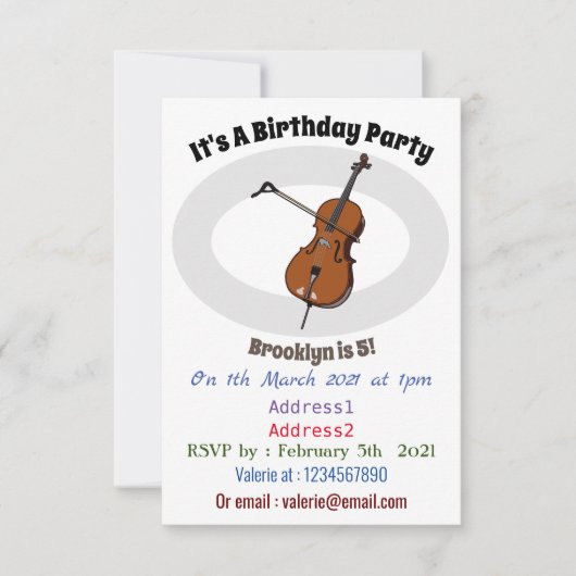 Cello-Cartoon-Abbildung Einladung (Vorderseite)