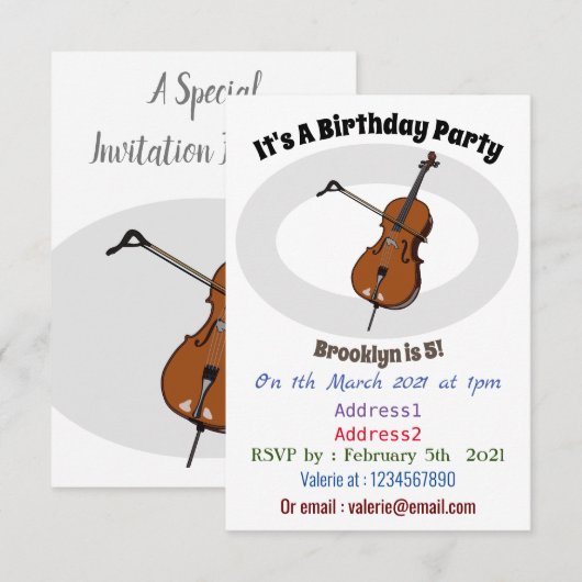 Cello-Cartoon-Abbildung Einladung (Vorne/Hinten)