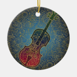 Cello Gold Filigree - Farbenfrohe Musik Keramik Ornament