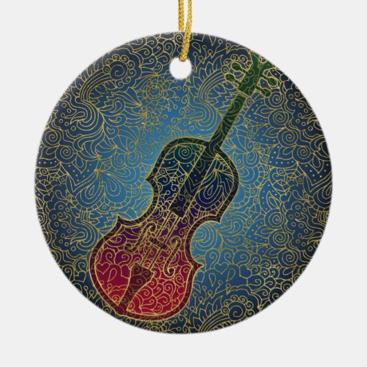 Cello Gold Filigree - Farbenfrohe Musik Keramik Ornament (Vorne)