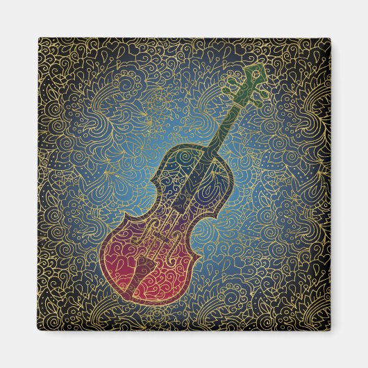 Cello Gold Filigree - Farbenfrohe Musik Magnet (Vorne)