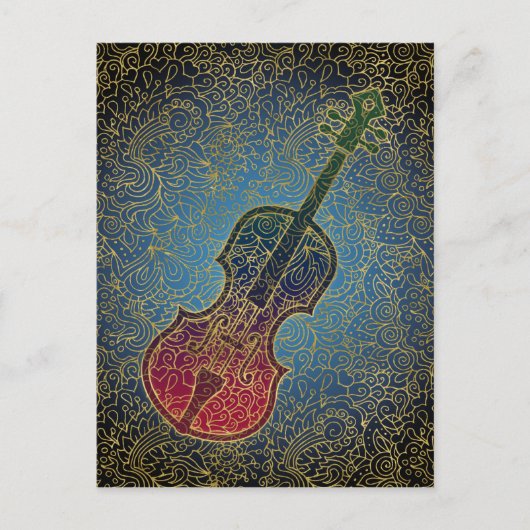 Cello Gold Filigree - Farbenfrohe Musik Postkarte (Vorderseite)