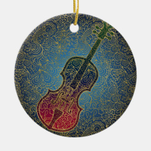 Cello-Gold mit Filigran geschmückt - bunte Musik Keramik Ornament