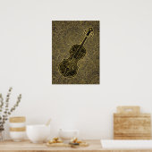 Cello Gold Taupe Filigree Musikinstrument Poster (Küche)