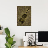 Cello Gold Taupe Filigree Musikinstrument Poster (Heimbüro)