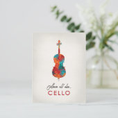 Cello - Helle, farbenfrohe Musik Postkarte (Stehend Vorderseite)