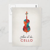 Cello - Helle, farbenfrohe Musik Postkarte (Vorne/Hinten)