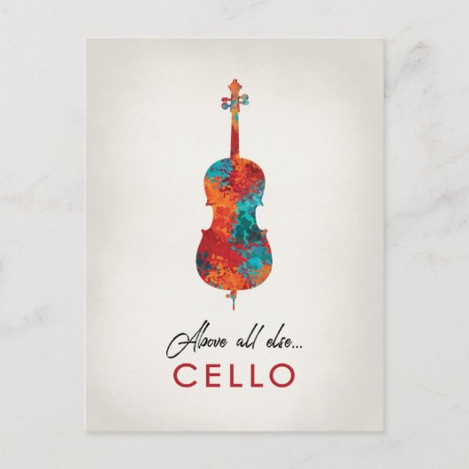 Cello - Helle, farbenfrohe Musik Postkarte (Vorderseite)