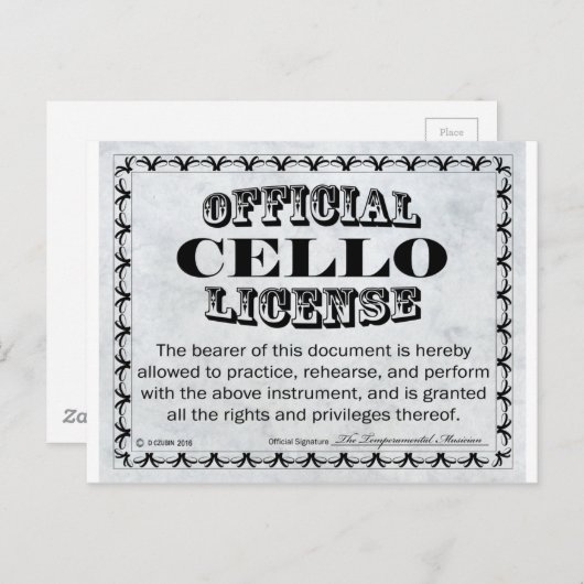 Cello-Lizenz Postkarte (Vorne/Hinten)