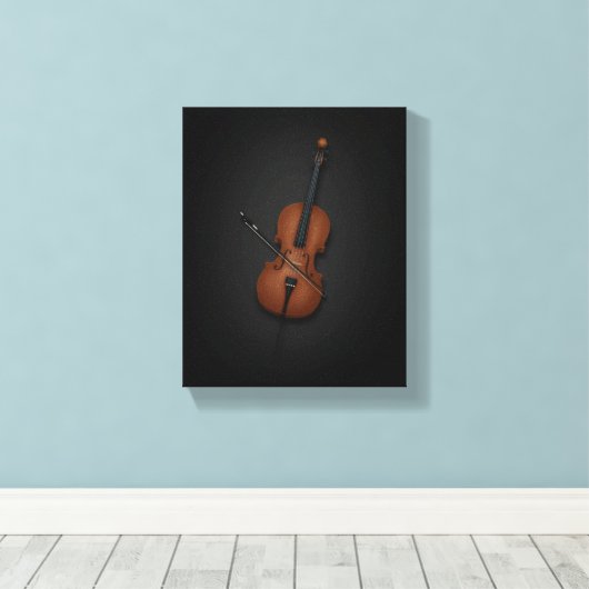 Cello mit Bow über Strings auf 8x10 schwarz Leinwanddruck (Insitu (Holzboden))
