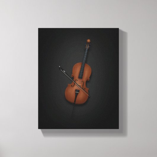 Cello mit Bow über Strings auf 8x10 schwarz Leinwanddruck (Vorderseite)