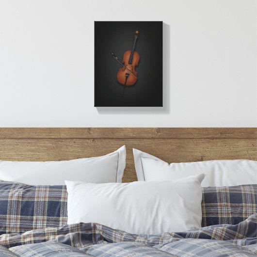 Cello mit Bow über Strings auf 8x10 schwarz Leinwanddruck (Insitu (Schlafzimmer))
