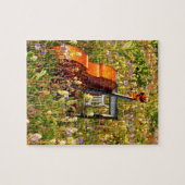 Cello mit Stuhl auf einem Gebiet der Wildblumen Puzzle (Horizontal)
