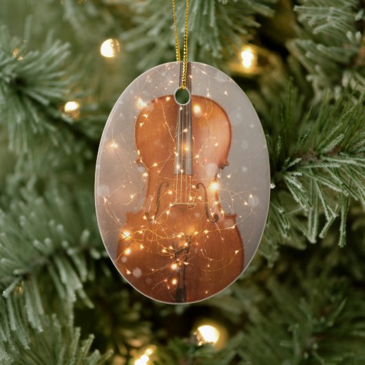 Cello mit Weihnachtsbeleuchtung Keramik Ornament (Baum)