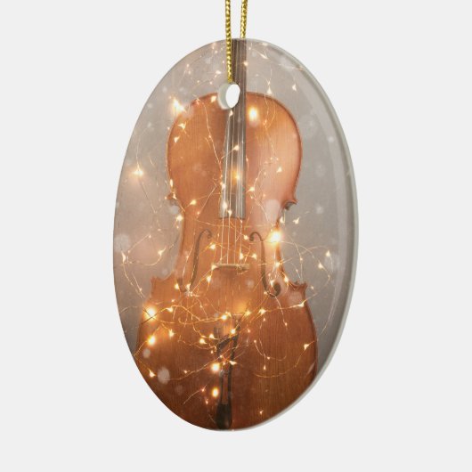 Cello mit Weihnachtsbeleuchtung Keramik Ornament (Links)