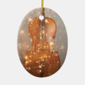 Cello mit Weihnachtsbeleuchtung Keramik Ornament (Vorne)