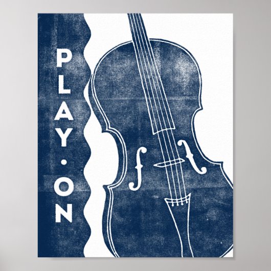 Cello Music Poster Blue White Play on Art Print (Vorne)