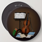 Cello & Music Stand Charme Miniatur Szene Button (Vorne & Hinten)