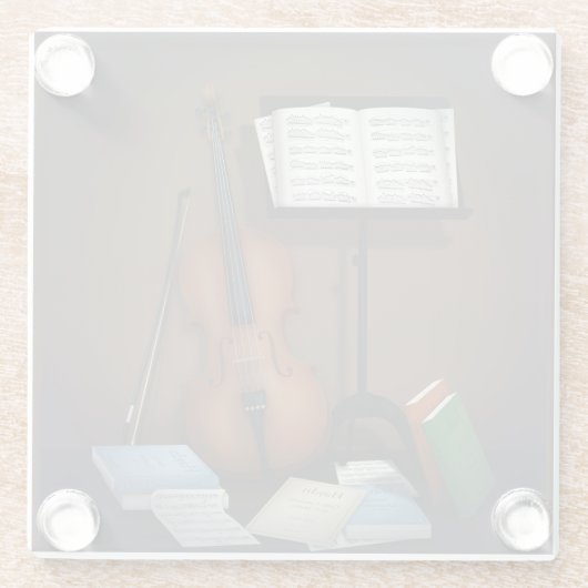 Cello & Music Stand Charme Miniatur Szene Glasuntersetzer (Rückseite)