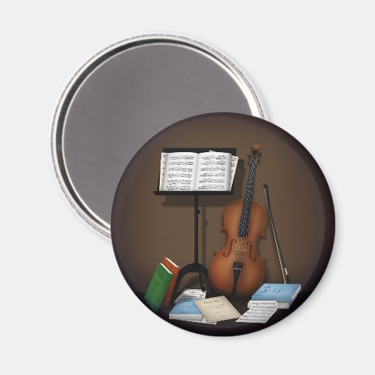 Cello & Music Stand Charme Miniatur Szene Magnet (Vorderseite/Rückseite)