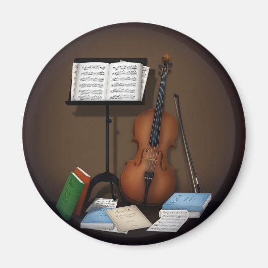 Cello & Music Stand Charme Miniatur Szene Magnet (Vorne)