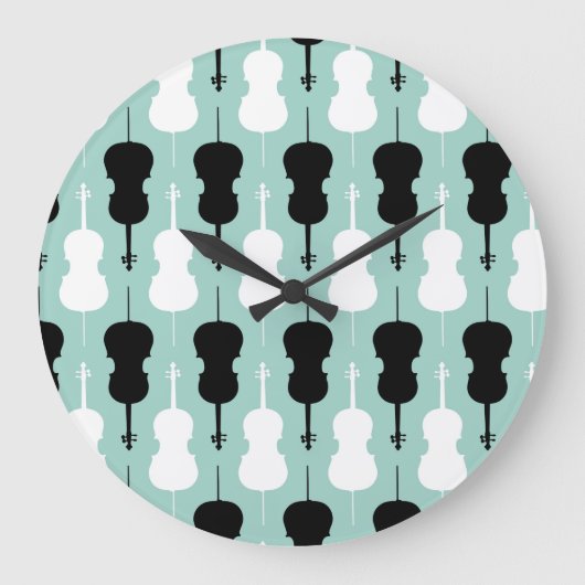 Cello Pattern - Aquamarin Große Wanduhr (Vorderseite)