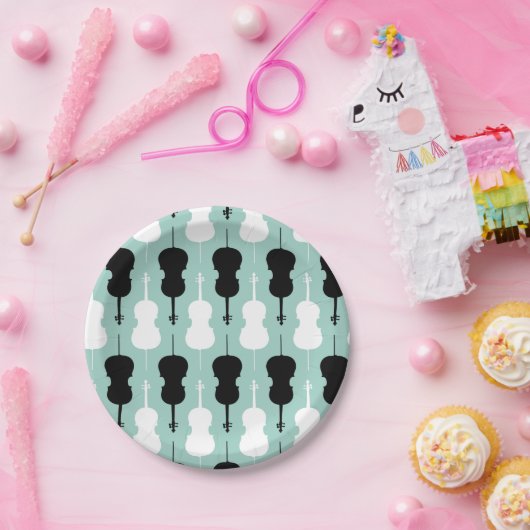 Cello Pattern - Aquamarin, schwarz und weiß Pappteller (Party)