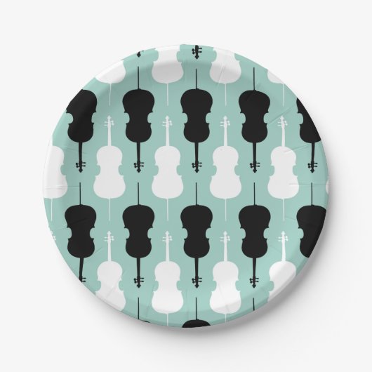 Cello Pattern - Aquamarin, schwarz und weiß Pappteller (Vorderseite)