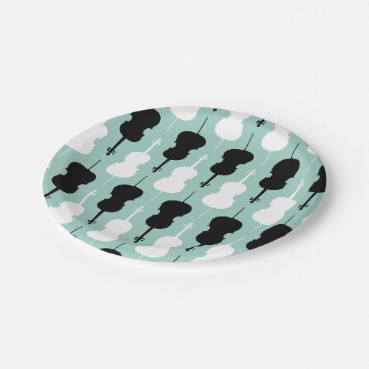 Cello Pattern - Aquamarin, schwarz und weiß Pappteller (Schrägansicht)