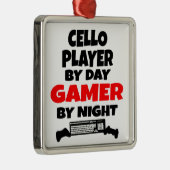 Cello Player by Day Gamer by Night Silbernes Ornament (Rechts)